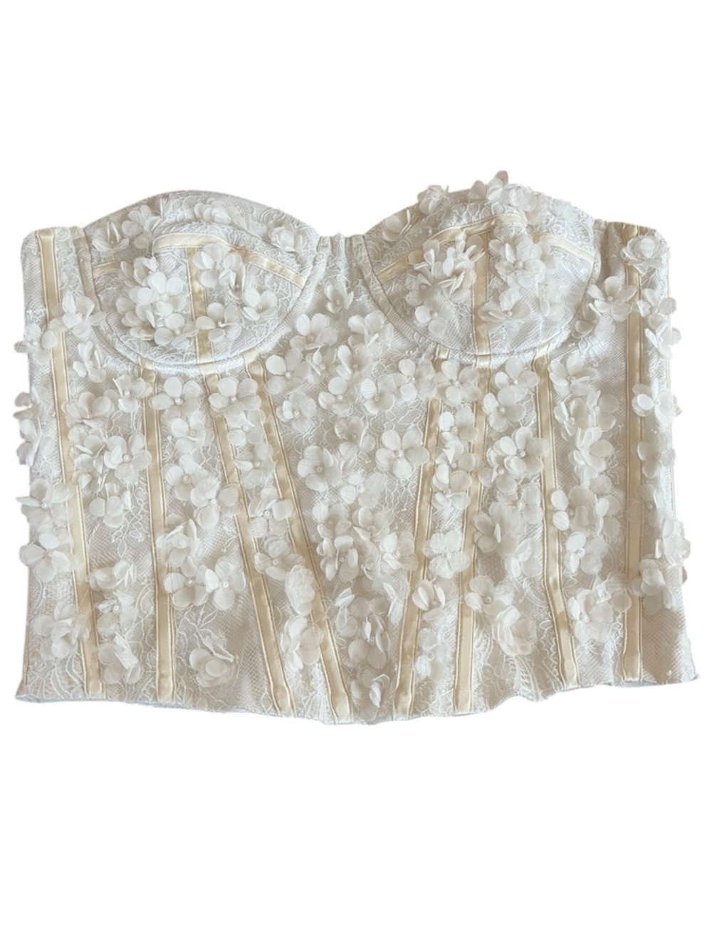 Ann Taylor Ivory Lace 3D Floral & Pearl Appliqué Bustier Corset size 6 - Picture 6 of 13